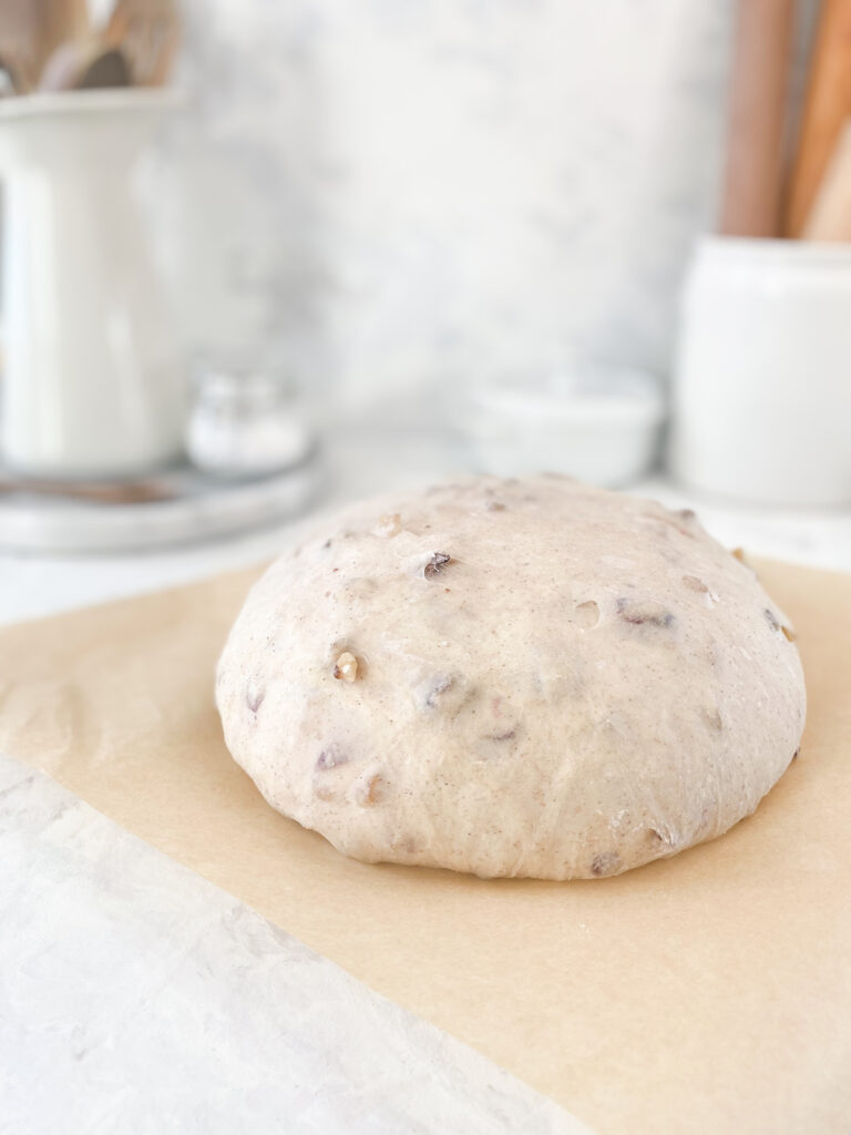 Shaped cranberry walnut bread dough.