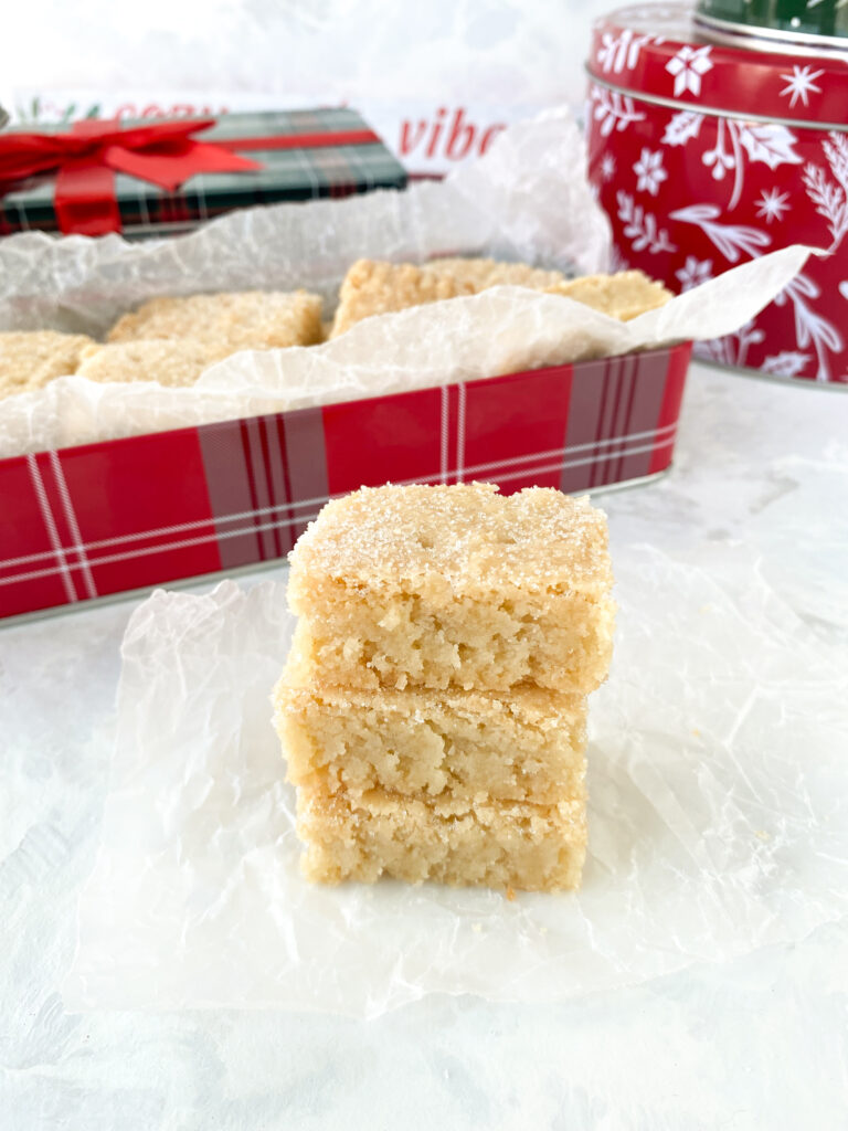 A stack of three shortbread biscuits.