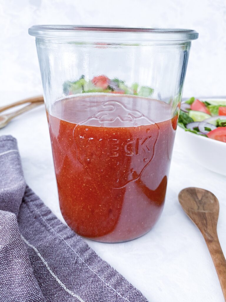 A jar of homemade Catalina salad dressing.