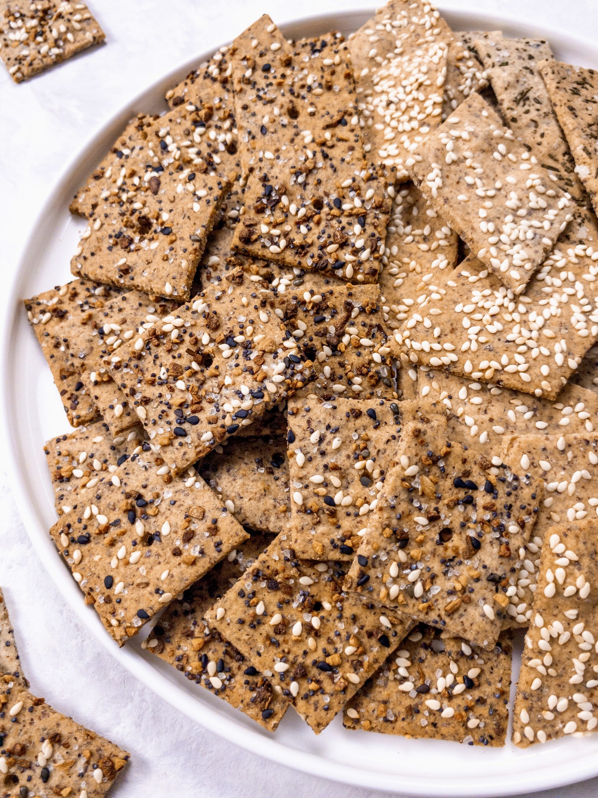 Crispy, crunchy Keto Crackers made with almond flour + ground flax for a gluten-free, grain-free, vegan snack.