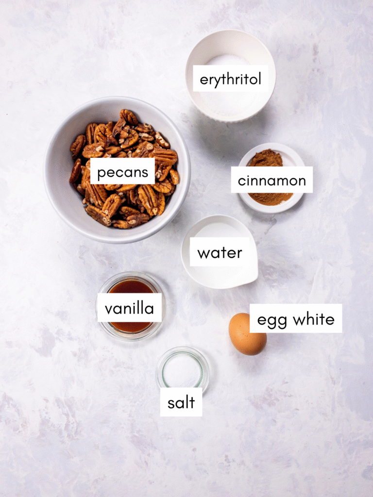 Just a few simple ingredients to make sugar-free and keto-friendly Candied Nuts.