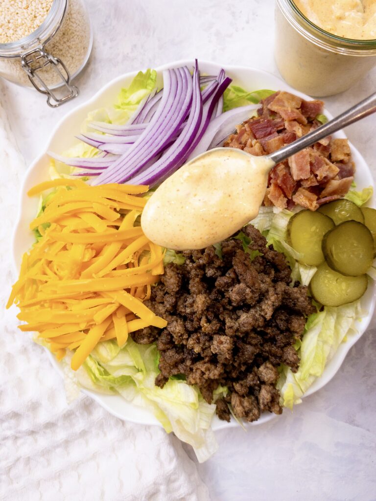 Copycat Big Mac Sauce is perfect for spooning over chopped salads, bowls, smash tacos, lettuce wraps, and more.