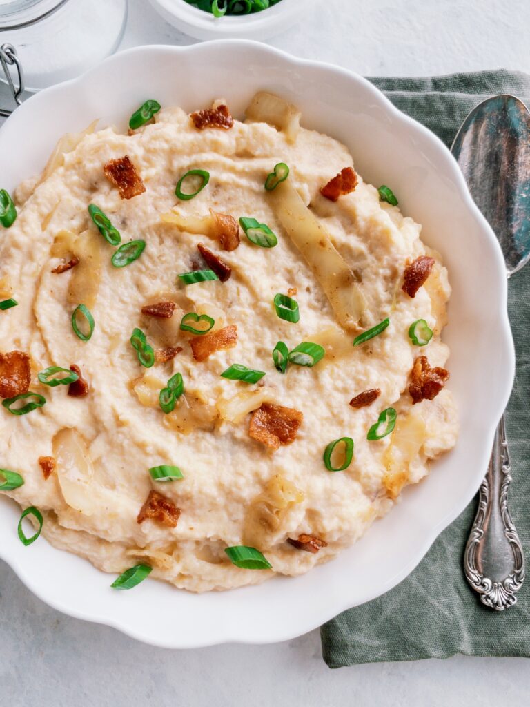 Creamy mashed rutabaga with braised cabbage and smoky bacon - Keto Irish Colcannon.