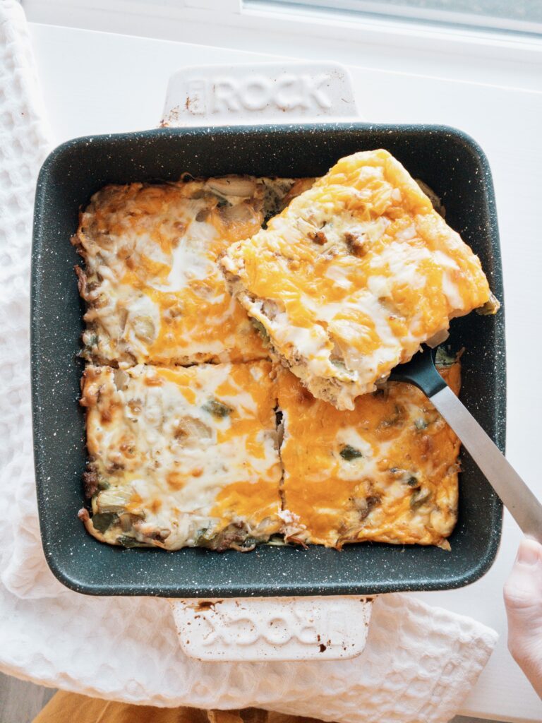 Easy, low-carb breakfast casserole made with vegetables, cheese, and optional meat. Serves 4 to 6, depending on appetites and whether it's served with accompanying sides.