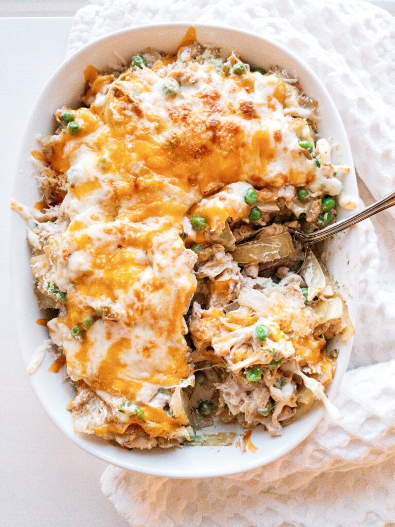 Hearty and satisfying low-carb Tuna Casserole made from pantry staples for a gluten-free and keto-friendly weeknight dinner.