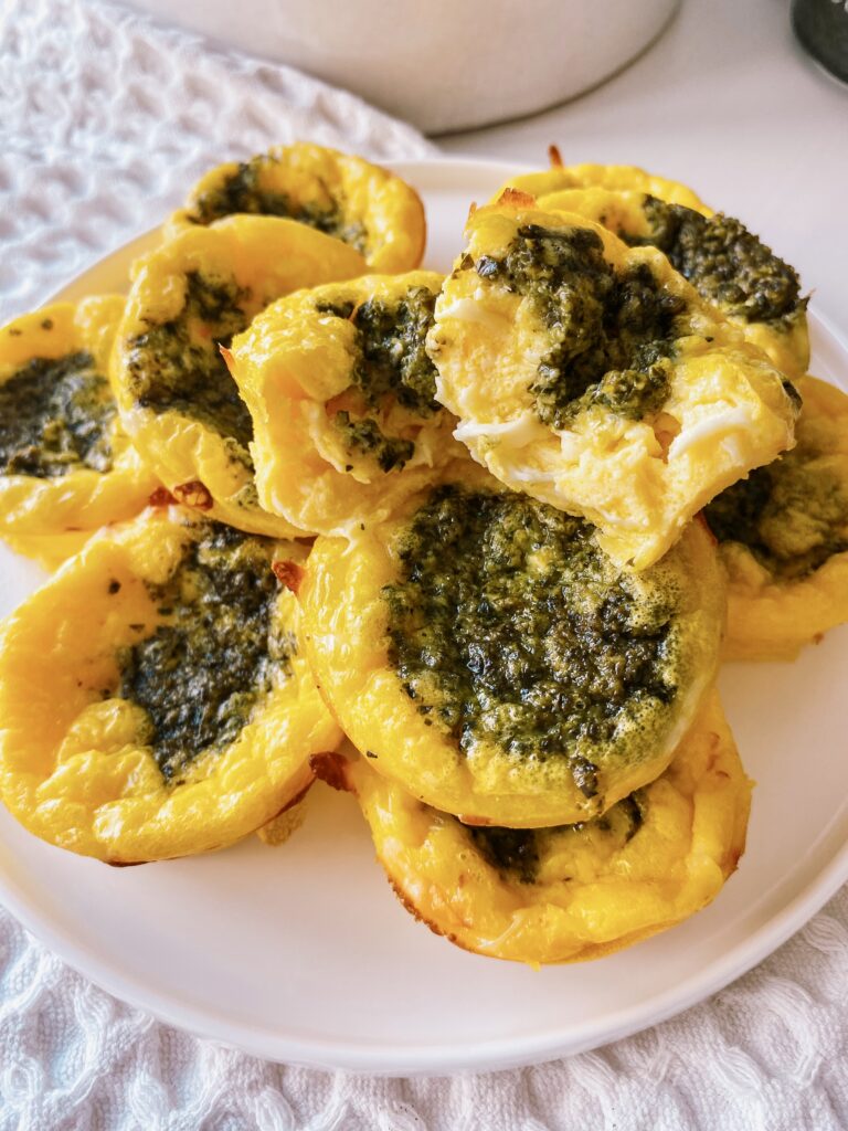 High-Protein pesto egg bites, a low-carb copycat recipe for anyone who loves Starbucks Egg, Pesto & Mozzarella Sandwich.