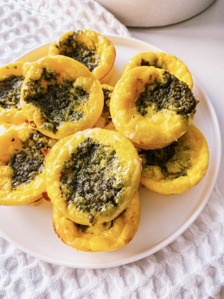 These high-protein, low-carb pesto egg bites taste just like the Starbucks Egg, Pesto & Mozzarella Sandwich. 